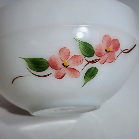 Fire King Hand-Painted Milk Glass Mixing Bowl With Pink Floral Design VTG - Picture 5 of 11